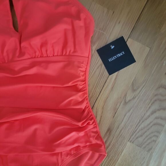 Ellen Tracy Women High Neck Over the Shoulder One Piece keyhole Swimsuit Sx 8 - Picture 7 of 13